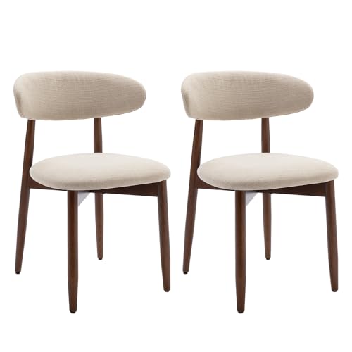 COLAMY Esszimmerstühle 2er Set, Polsternder Stühle Esszimmer mit Rückenlehne, Moderne Küchenstühle Gepolstert, Stoff Dining Chairs mit Back und Holzbeinen für Esszimmer, Küche, Restaurant, Beige