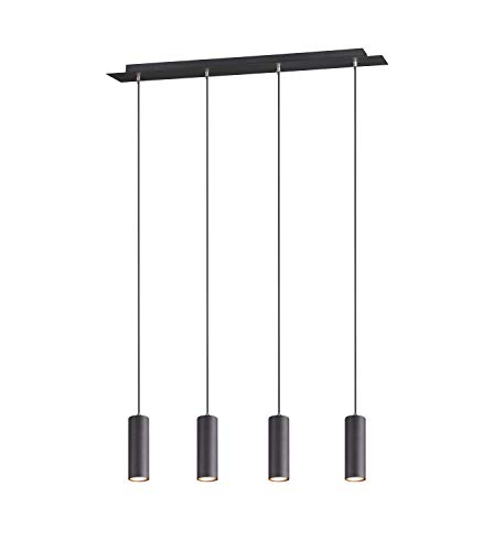 lightling modern Pendellampe Julie, 4-flammige Pendelleuchte schwarz matt Metall, Esszimmer Küche Wohnzimmer, 4 x GU10 max. 35W, ø 6 cm, höhenverstellbar max. 150 cm, Breite 75 cm