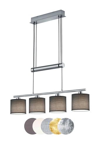 lightling modern Pendelleuchte Marita 4-flammig nickel matt Metall, Stoffschirm grau, höhenverstellbar, exkl. 4 x E14 max. 28W, Höhe 95-150 cm, Breite 77 cm