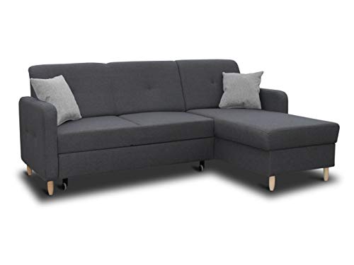 Ecksofa Oslo mit Schlaffunktion und Bettkasten - Scandinavian Design Couch, Sofagarnitur, Couchgarnitur, Polsterecke, Holzfüße (Graphit (Inari 94 + Inari 91), Ecksofa Rechts)