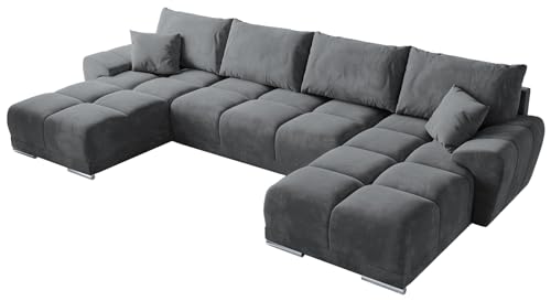 BROMARKT Ecksofa mit Schlaffunktion 372x184x85 cm - Kollektion NUBES U - Wohnlandschaft U Form - Eckcouch mit Bettkassen - Sofa U Form- Sofa 5-7 Sitzer - Hellgrau