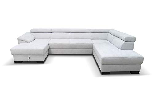 DOMO. collection Wohnlandschaft David FK, Sofa mit Schlaffunktion und Bettkasten in U-Form, Schlafsofa mit Federkern und Rückenfunktion, Polsterecke 337 x 232 x 78 cm (BxTxH), grau