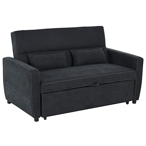 HOMCOM Schlafsofa, Klappsofa, 2-Sitzer Stoffsofa, Bettsofa, Sofa mit Schlaffunktion, Sofagarnitur, Verstellbarer Winkel, Schwarz, 148 x 82 x 89 cm