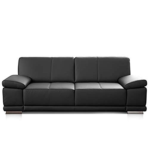 CAVADORE 2,5-Sitzer Sofa Corianne / Kleine Echtleder-Couch im modernen Design / Mit Armteilverstellung / 192 x 80 x 99 / Echtleder schwarz