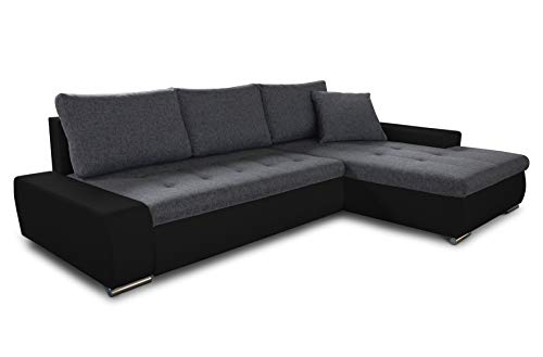 Ecksofa mit Schlaffunktion Faris - Couch mit Bettkasten, Big Sofa, Sofagarnitur, Couchgarniitur, Polsterecke, Bett (Schwarz + Graphit (Madryt 1100 + Inari 94), Ecksofa Rechts)