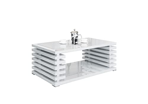 MEBLINI Couchtisch Rechteckig mit Stauraum für Wohnzimmer - Wohnzimmertisch Modern - Beistelltisch - Stubentisch - Kleiner Tisch - Coffee Table - PORTI - 120x60x45 cm - Weiß Hochglanz mit Chrom