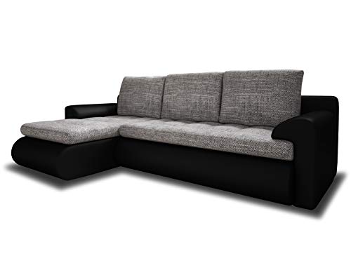 Ecksofa Santi - Polsterecke L-Form, Schlafsofa mit Bettkasten, Couchgarnitur mit Schlaffunktion, Couch, Sofa, Sofagarnitur (Schwarz + Grau (Madryt 1100 + Berlin 01), Ecksofa Links)