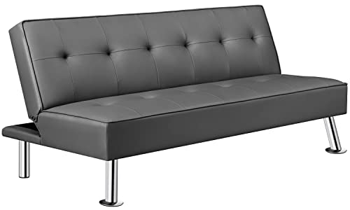 Yaheetech 3er-Sofa Couch Schlafsofa Bettsofa Klappsofa mit Schlaffunktion, Kunstleder, grau