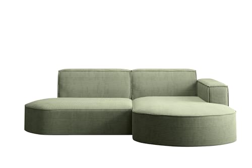 Kaiser Möbel Ecksofa Modena Studio Parma - Modern Design Couch, Sofagarnitur, Couchgarnitur, Polsterecke, freistehend, Stoff Dicker Cord Poso Hellgrün Rechts