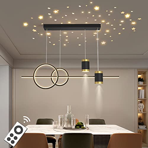 LED Dimmbar Pendelleuchte Modern 45W Neu Entwurf sternenklarer Himmel Hängelampe mit Fernbedienung Pendellampe höhenverstellbar kreativ Hängeleuchte lampe für Esstisch Esszimmer Wohnzimmer (Schwarz)