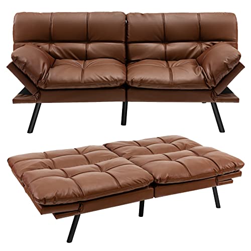 RELAX4LIFE Klappsofa mit Schlaffunktion, Klappbares Schlafsofa, Couch mit Verstellbarer Rückenlehne Armlehnen, Sofabett mit Liegefläche von 182 x 106,5 cm, Sofa für Wohnzimmer Gästezimmer (Braun)