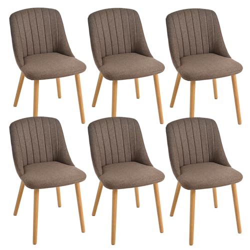 Goeurvant Esszimmerstuhl Braun Holzbeine 6er Set Polsterstuhl Stühle Esszimmer Küchenstuhl Wohnzimmerstuhl aus Polyester für Esszimmer Küche Büro