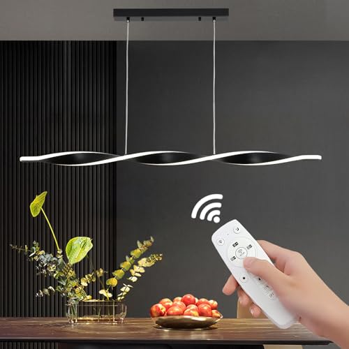 YNDD Pendelleuchte Esstisch Dimmbar mit Fernbedienung, Höhenverstellbar LED Hängelampe Esszimmerlampe Schwarz Modern Spirale Esstischlampe Pendellampe für Esszimmer Schlafzimmer Wohnzimmer Küche Büro