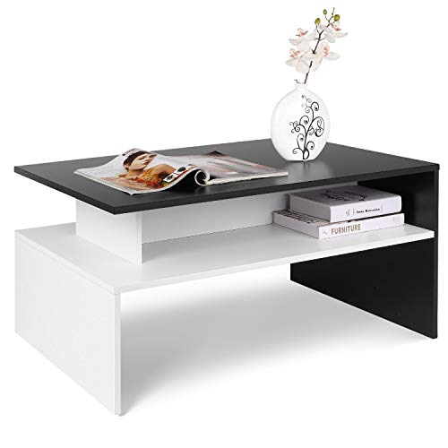 Couchtisch Wohnzimmertisch Konsolentische Sofatisch Kaffeetisch Holztisch Beistelltisch Coffee Table Rechteckig Modern offene Ablagefläche Holz Weiß Schwarz 90x50x43cm