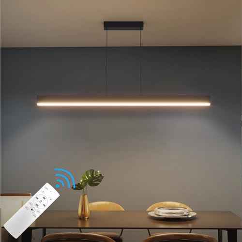 Klighten Led Dimmbar Pendelleuchte Esstisch 3000K-6000K, 100Cm/36W, Hängeleuchte Mit Fernbedienung, Hängelampe Linear Design, Hängend 150Cm Höhenverstellbar Kronleuchter Für Esszimmer Küche, Schwarz