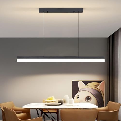 Mikeru LED Pendelleuchte esszimmer, 36W 100cm Pendelleuchte esstisch schwarz, Lineare Hängelampe küche Dimmbar mit Fernbedienung, 10%-100% Einstellung der Farbtemperatur, Esszimmerlampe