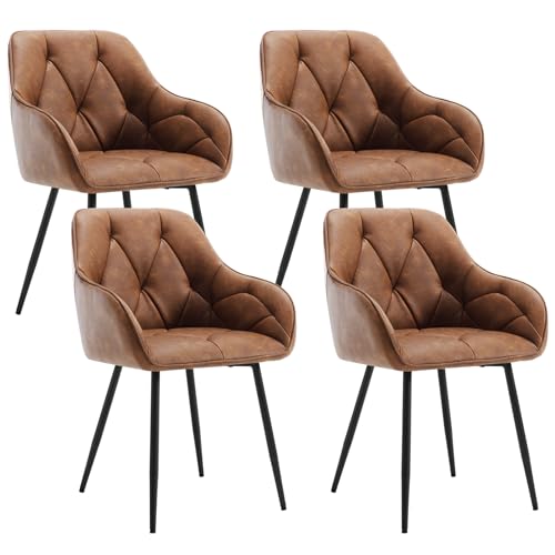 WOLTU Esszimmerstühle 4er Set, für Esszimmer Wohnzimmer, ergonomische Küchenstühle gepolstert mit Armlehnen, Metallbeinen, Sitzfläche aus Vintage-Kunstleder,Braun