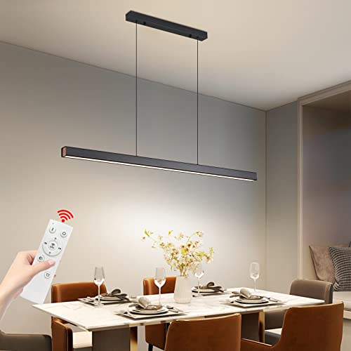 Mikeru LED Hängelampe Lineare Pendelleuchten, 35W 120cm Moderne dimmbar mit Fernbedienung Esstisch Hängeleuchte, Hängende Höhenverstellbare 1-150cm Küchenpendelleuchte, für büro esszimmer Wohnzimmer