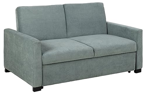 AC Design Furniture Maika Bettcouch in Dusty Green, 2-Sitzer Sofa mit Schlaffunktion und Armlehnen, Verstellbare Rückenlehne, Polstersofa Grün mit Schwarzen Holzbeinen, B: 153 x H: 84 x T: 98 cm