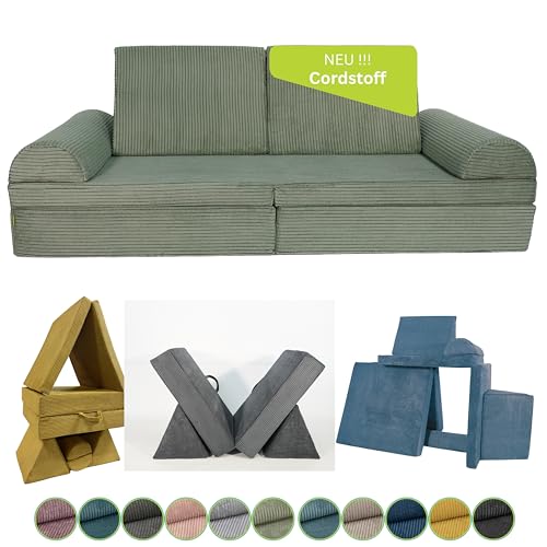 Pillows24 Kindersofa mit Schlaffunktion | Weiches Spielsofa aus Cordstoff | Bequemes Kinder Sofa mit abnehmbaren Bezügen | Ergonomische Kindercouch für Spielzimmer – Fancy Spielsofa für Kinder