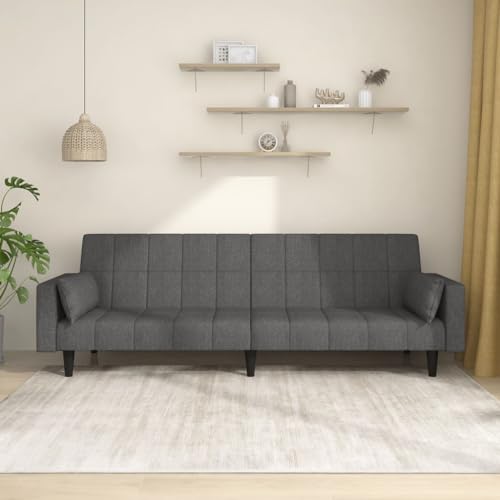 Hommdiy Schlafsofa 2-Sitzer, Sofa mit 2 Kissen, Schlafcouch für Wohnzimmer Heimkino Büro, Couch Sofabett Tagesbett Gästebett,Stoff Schlafsofa,Dunkelgrau