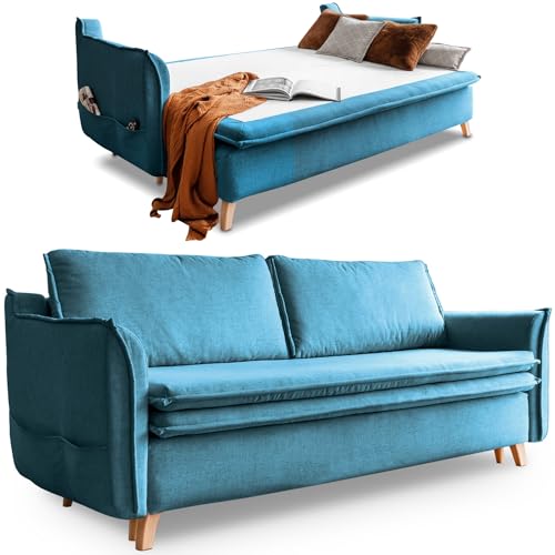 Schlafsofa mit Bettkasten, Schlafsofa Dauerschläfer - Big Sofa mit Schlaffunktion und Bettkasten, Schlafsofa mit Matratze, Sofabett, Schlafcouch mit Bettkasten, Schlafcouch Ausziehbar - Sofa Türkis