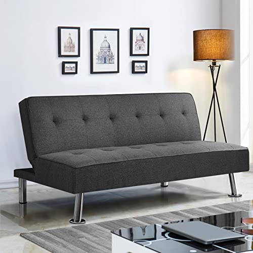 Yaheetech Schlafsofa mit Liegefläche 166,5 cm L × 92 cm B Bettsofa bis 350 kg Belastbar Schlafcouch für Wohnzimmer/Schlafzimmer/Gästezimmer grau