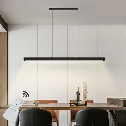 SENFAY 100cm Moderne LED Pendelleuchte esszimmer dimmbar hängelampe esstisch schwarz, Linear design hängeleuchte mit Fernbedienung, 36W Esszimmerlampe hängend Höhenverstellbar Esstischlampe, Bürolampe