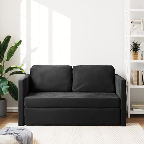 Hommdiy Bodensofa mit Schlaffunktion Klappsofa mit Schlaffunktion Schlafsofa Couch mit schlaffunktion 122x204x55 cm Samt Schwarz