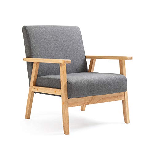 Mingone Gepolsterter Sessel aus Cocktailwannenstuhl Einzelsofa Eleganter Retro-Stuhl Massivholzstruktur für Wohnzimmerempfang Schlafzimmer (grau)