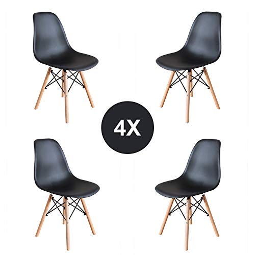 EGNM Pack 4 Esszimmerstühle Schwarz Stuhl Nordic Design Retro-Stil 82 x 47 x 53 cm(Schwarz -4)