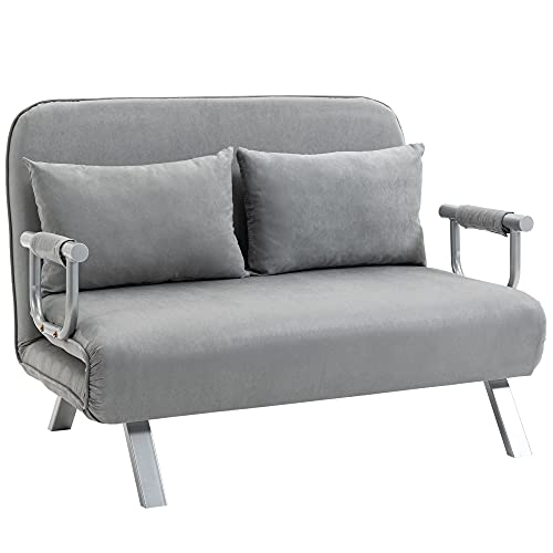 HOMCOM 2-Sitzer Schlafsofa mit Armlehne 3-in-1 Schlafsessel Gästebett Klappmatratze Klappbett Chaiselongue Multifunktion Wildlederimitat Hellgrau 111 x 80 x 78cm