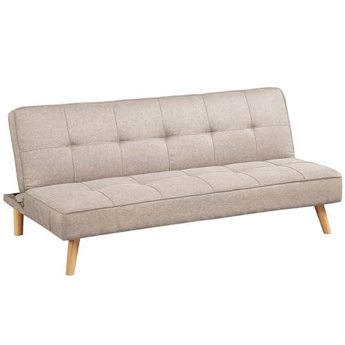 VASAGLE Schlafsofa, Schlafcouch, Bettsofa, Bezug aus Baumwoll-Leinen-Mischgewebe, Holzbeine, 175 x 83 x 76 cm, klappbar, Ausklappsofa, für Wohnheim, kleine Räume, beige LCS701M01