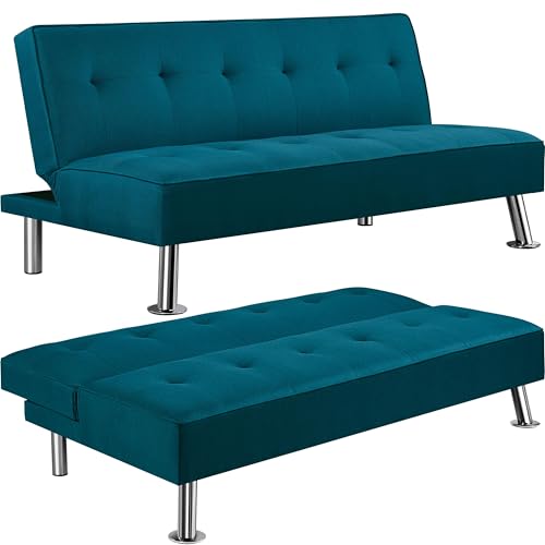 Yaheetech Schlafsofa mit Liegefläche 166,5 cm L × 92 cm B Bettsofa bis 350 kg Belastbar Schlafcouch für Wohnzimmer/Schlafzimmer/Gästezimmer blau