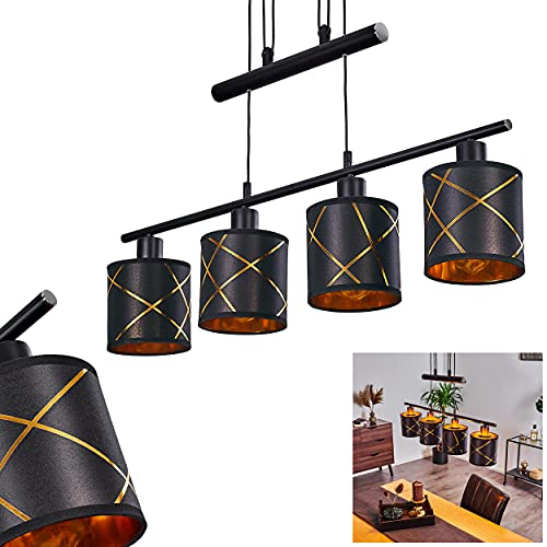 Pendelleuchte Opatija, 4-flammige Deckenlampe aus Metall in schwarz und kupferfarben, Modern Look Pendellampe mit Stoffschirmen, 4 x E27, ohne Leuchtmittel