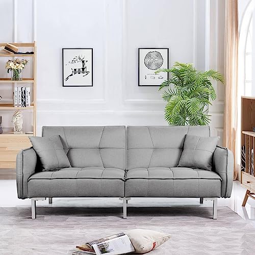 Yaheetech Schlafsofa mit Verstellbarer Rückenlehne Klappsofa mit Metallbeine Liegefläche 199 × 110 cm fürs Wohnzimmer/Schlafzimmer/Gästezimmer Hellgrau