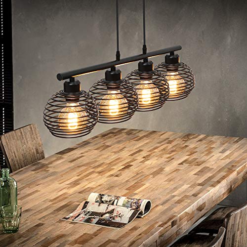 ZMH Pendelleuchte Esstisch Hängelampe Vintage: Schwarz Esstischlampe E27 Esszimmerlampe Retro Küche Industrial Hängeleuchte aus Metall Pendellampe für Esszimmer Wohnzimmer Arbeitszimmer Büro