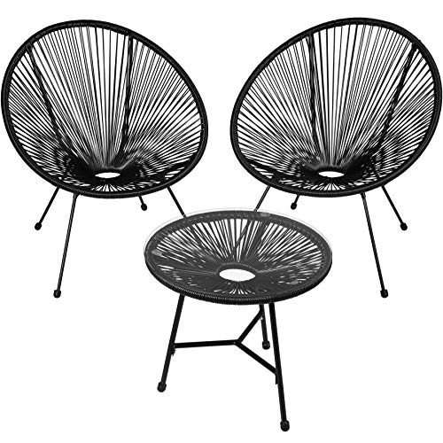 TecTake 800730 2er Set Acapulco Garten Stuhl mit Tisch, Lounge Sessel im Retro Design, Indoor und Outdoor, pflegeleicht, Relaxsessel zum gemütlichen Sitzen - Diverse Farben - (Schwarz | Nr. 403307)