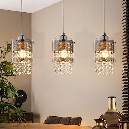 ZMH Pendelleuchte Modern Esstisch Hängelampe: 3 Flammig E27 Glas Hängeleuchte 150CM Max Höhenverstellbar Design Kristall Pendellampe für Wohnzimmer Schlafzimmer Küche Esszimmer Ohne Leuchtmittel