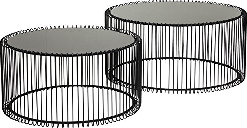 Kare Design Couchtisch Wire Black 2er Set, runder, moderner Glastisch, großer Beistelltisch, Kaffeetisch, Nachttisch, Kupfer (H/B/T) 30,5xØ60cm & 33,5xØ69,5cm