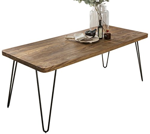 FineBuy Massiver Esstisch Harlem Sheesham Massiv Holz | Esszimmertisch Massivholz mit Design Metall Beinen | Holztisch Tisch Esszimmer | Küchentisch