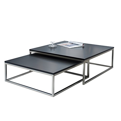 Invicta Interior Design Couchtisch 2er Set Elements matt schwarz Stahl gebürstet Satztische Wohnzimmertisch Tischset
