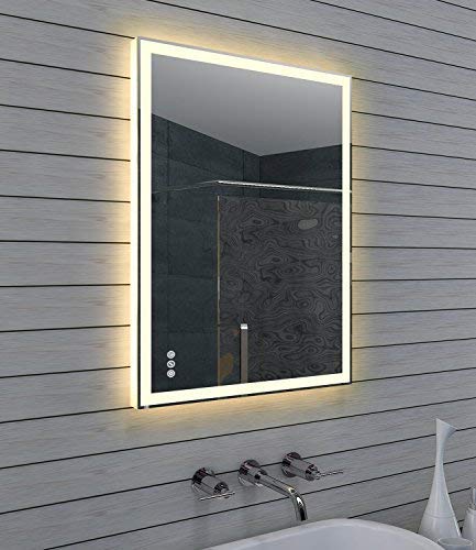 Lux-aqua Design Badezimmerspiegel mit Dimmer, Warm und Kaltweiß und Touchschalter 80 x 60 cm