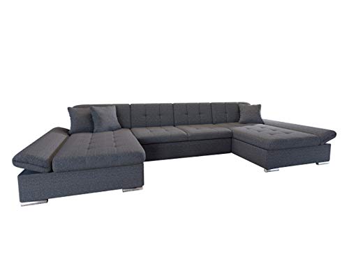 Mirjan24 Ecksofa Alia mit Regulierbare Armlehnen, 2 Bettkasten und Schlaffunktion, U-Form Eckcouch vom Hersteller, Sofa Couch Wohnlandschaft