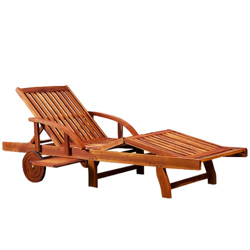 Sonnenliege Tami Sun | Akazien Holz verstellbar ausziehbarer Tisch klappbar | Gartenliege Holzliege Liege Liegestuhl
