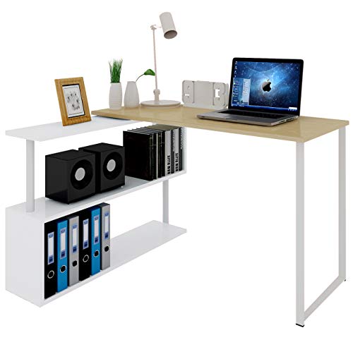 WOLTU® Schreibtisch #1195 Eckschreibtisch Winkelschreibtisch Winkelkombination Computertisch Bürotisch Arbeitstisch PC Laptop Tisch, mit Ablagen, 120x100x74cm(BxTxH), MDF