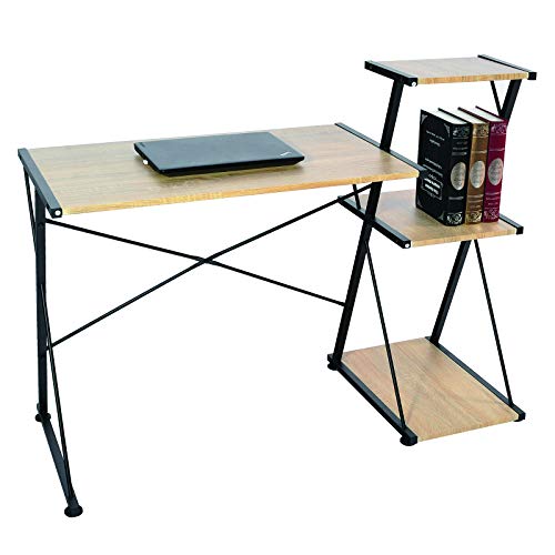 WOLTU® Schreibtisch TS60hei Computertisch Bürotisch Arbeitstisch PC Laptop Tisch, mit 3 Ablagen, Gestell aus Stahl, 118x50x86cm(BxTxH), Holz, Hell Eiche