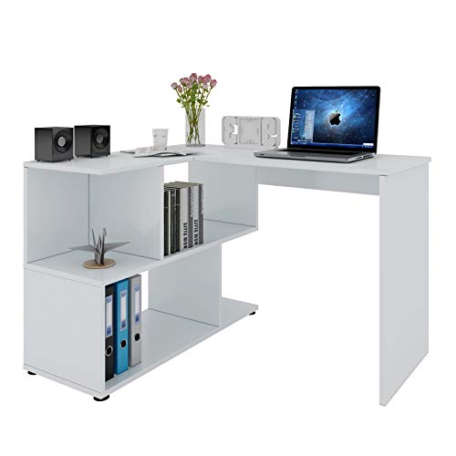 WOLTU® Schreibtisch TS64ws Computertisch Eckschreibtisch Winkelschreibtisch Winkelkombination Bürotisch Arbeitstisch PC Laptop Tisch, mit Ablagen, 120x100x77cm(BxTxH), MDF, Weiß