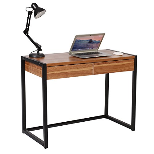 WOLTU® Schreibtisch TSG27 Computertisch Bürotisch Arbeitstisch PC Laptop Tisch, in Melamin, mit 2 Schubladen, aus Holz und Stahl, 100x50x76cm(BxTxH)